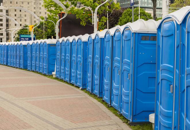 Seasonal porta potty units set up at a Pasadena, Texas venue