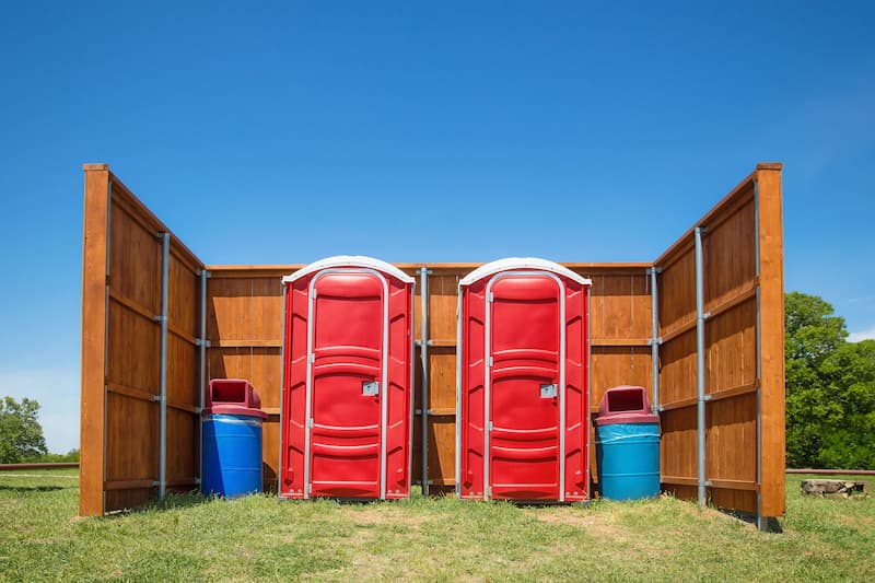 Short-term porta potty units staged for delivery in Pasadena, Texas
